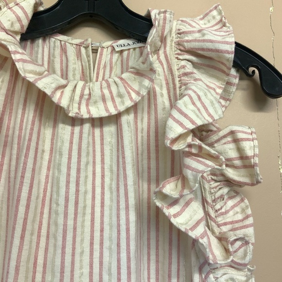 Ulla Johnson Tamsin Striped Cotton Ruffle Flutter Sleeve Dress - Picture 10 of 11